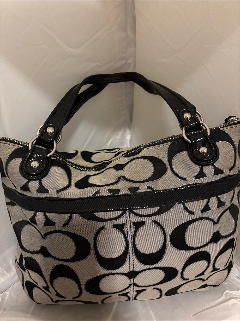Coach Black and Silver Signature Jacquard Tote